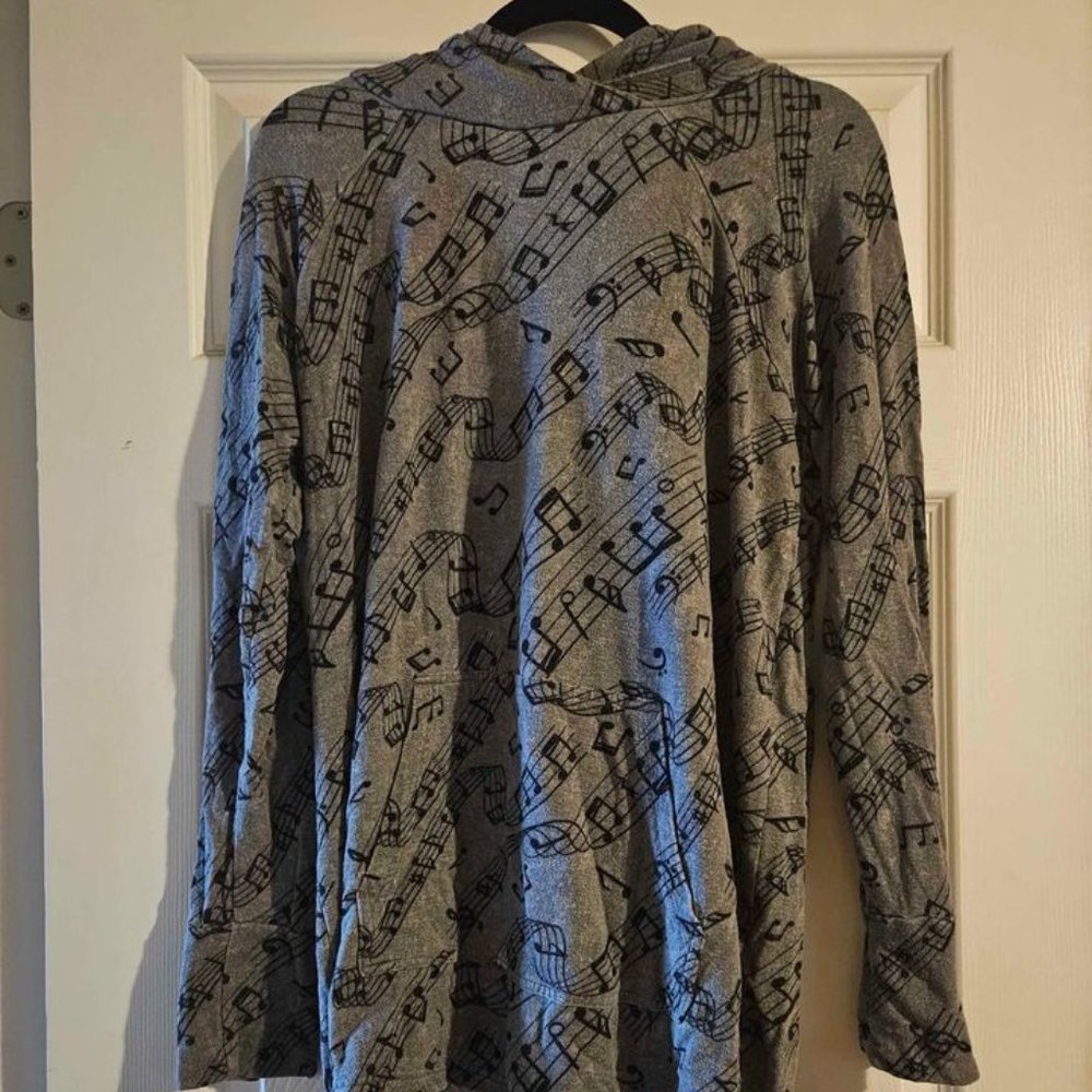 LulaRoe L Gray and Black Amber Hoodie